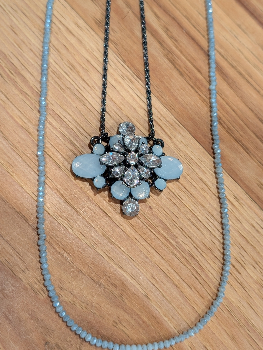 Delicate Light Blue Crystal Pendant Necklace Set